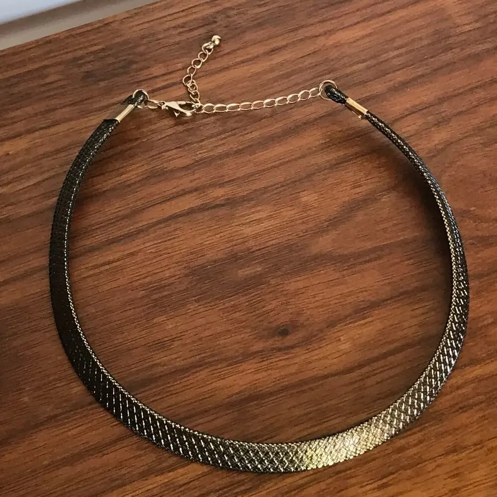 Gold Tone & Black Formed Collar Necklace Harlequin Goth Steampunk